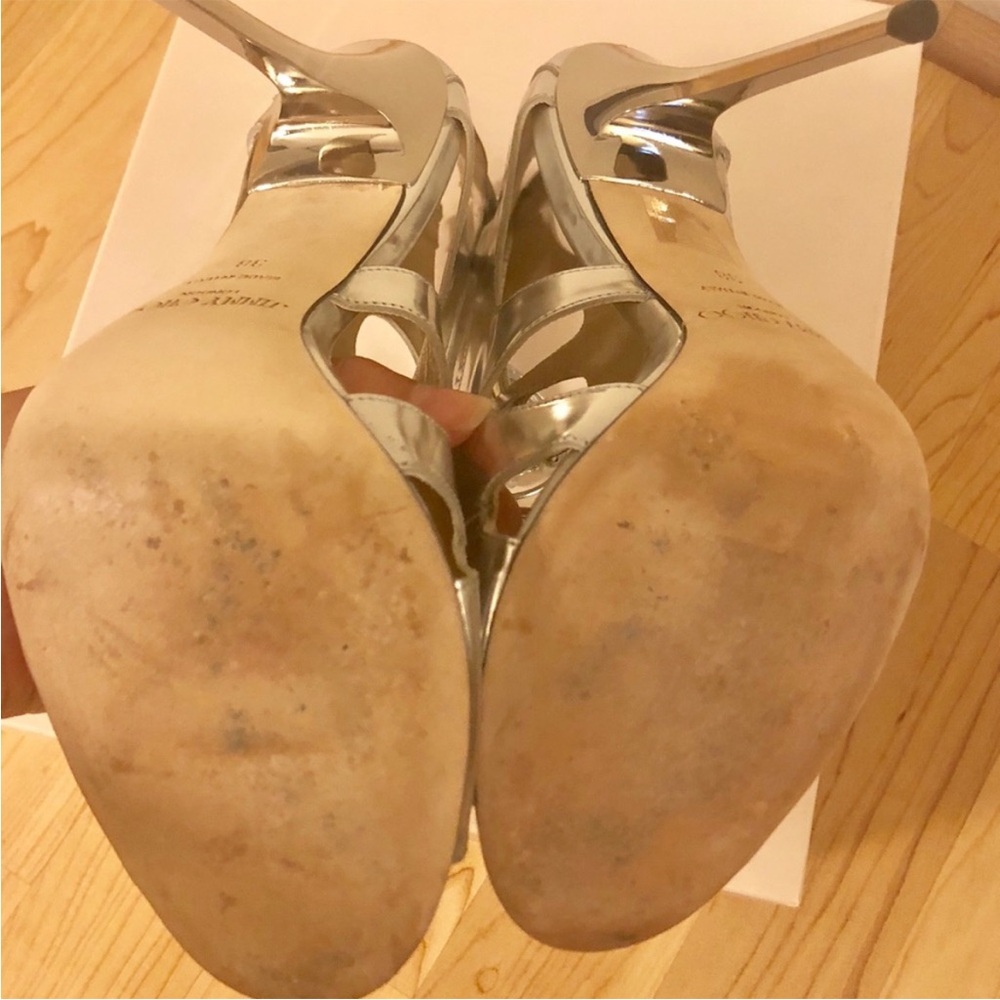 Jimmy Choo Metallic Silver Lace Up Heel Sandal 38 - Picture 4 of 5